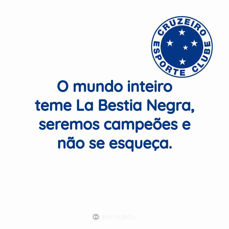 Frases do Cruzeiro Esporte Clube: O mundo inteiro teme La Bestia Negra, seremos campeões e não se esqueça.