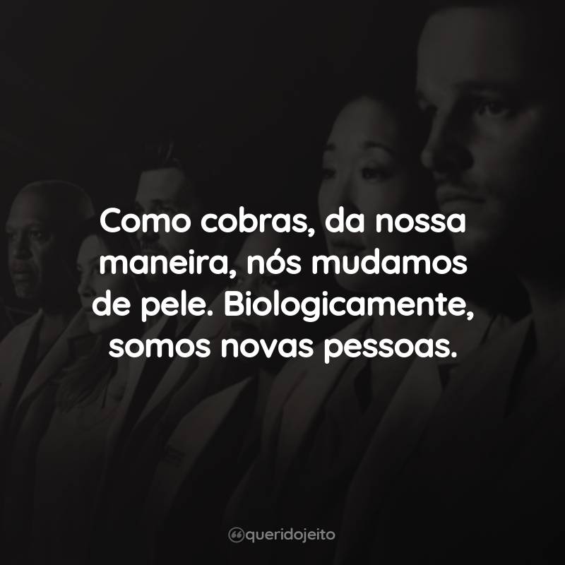 Frases da Série Grey’s Anatomy – 7ª temporada: Como cobras, da nossa maneira, nós mudamos de pele. Biologicamente, somos novas pessoas.