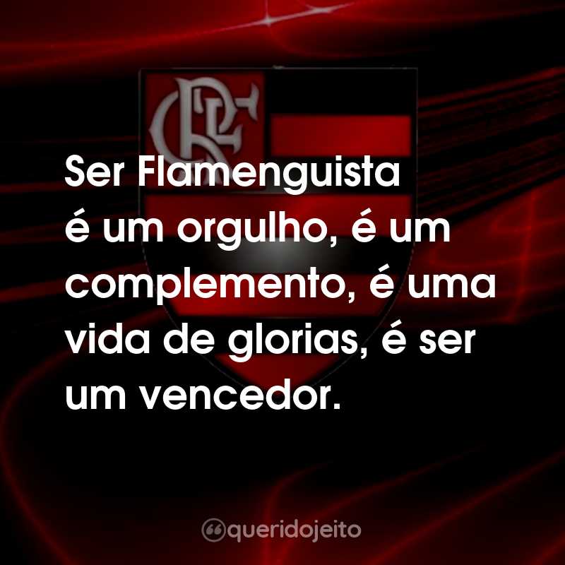 Frases do Clube de Regatas do Flamengo: Ser Flamenguista é um orgulho, é um complemento, é uma vida de glorias, é ser um vencedor.