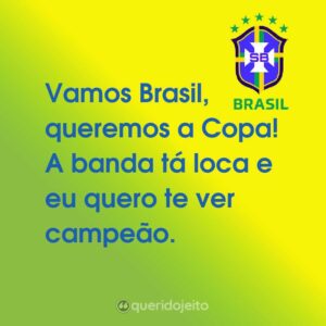 Vamos Brasil, queremos a Copa! A banda tá loca e eu quero te ver campeão.