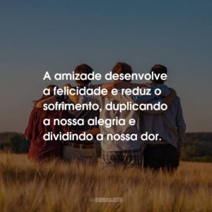 A amizade desenvolve a felicidade e reduz o sofrimento, duplicando a nossa alegria e dividindo a nossa dor.