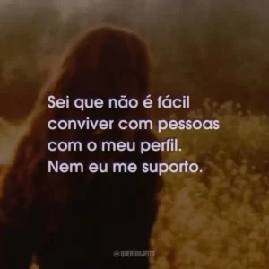 Sei que não é fácil conviver com pessoas com o meu perfil. Nem eu me suporto.