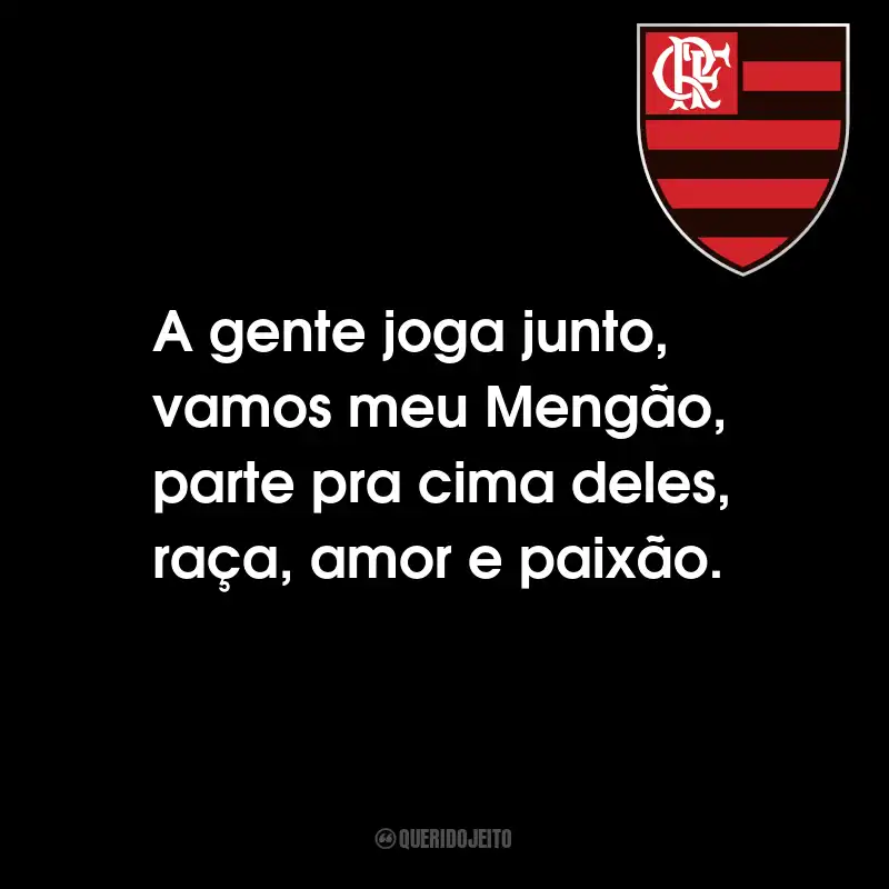 Frases do Flamengo: A gente joga junto, vamos meu Mengão, parte pra cima deles, raça, amor e paixão.