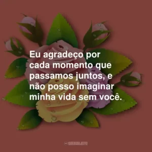 Eu agradeço por cada momento que passamos juntos, e não posso imaginar minha vida sem você.