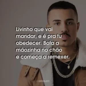 Livinho que vai mandar, e é pra tu obedecer. Bota a mãozinha no chão e começa a remexer.