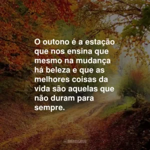 O outono é a estação que nos ensina que mesmo na mudança há beleza e que as melhores coisas da vida são aquelas que não duram para sempre.