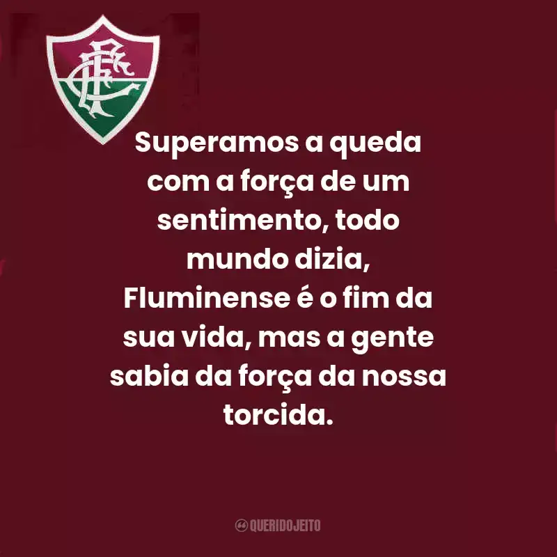 Frases do Fluminense:  Superamos a queda com a força de um sentimento
