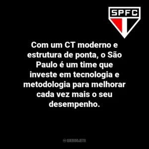 Com um CT moderno e estrutura de ponta, o São Paulo é um time que investe em tecnologia e metodologia para melhorar cada vez mais o seu desempenho.