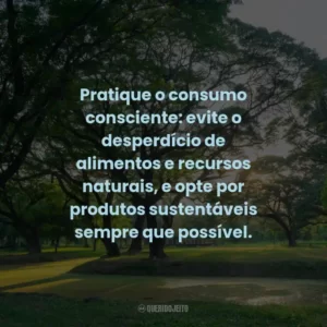 Pratique o consumo consciente: evite o desperdício de alimentos e recursos naturais, e opte por produtos sustentáveis sempre que possível. 🌱