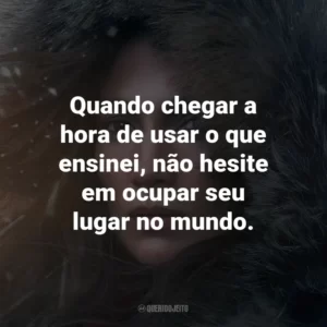 Quando chegar a hora de usar o que ensinei, não hesite em ocupar seu lugar no mundo.