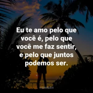 Eu te amo pelo que você é, pelo que você me faz sentir, e pelo que juntos podemos ser.