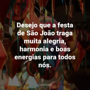 Desejo que a festa de São João traga muita alegria, harmonia e boas energias para todos nós.
