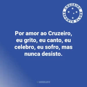 Por amor ao Cruzeiro, eu grito, eu canto, eu celebro, eu sofro, mas nunca desisto.