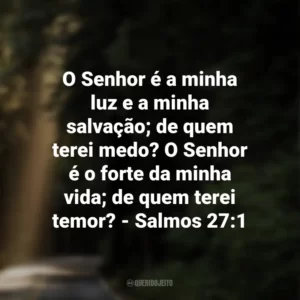 O Senhor é a minha luz e a minha salvação; de quem terei medo? O Senhor é o forte da minha vida; de quem terei temor? – Salmos 27:1