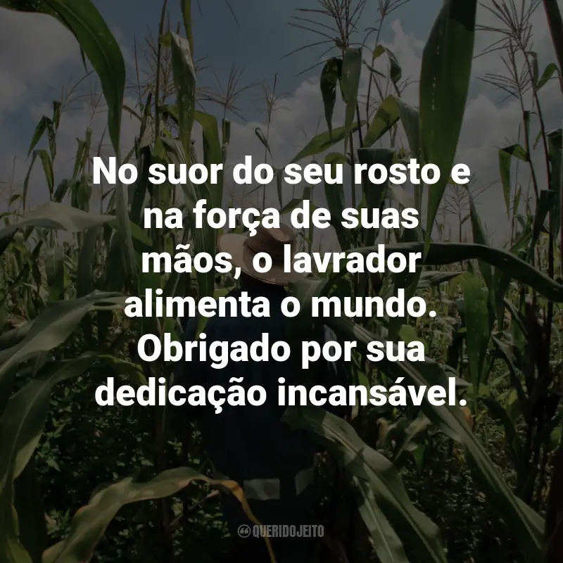 Frases para o Dia do Lavrador: No suor do seu rosto e na força de suas mãos, o lavrador alimenta o mundo. Obrigado por sua dedicação incansável.