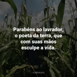 Parabéns ao lavrador, o poeta da terra, que com suas mãos esculpe a vida.