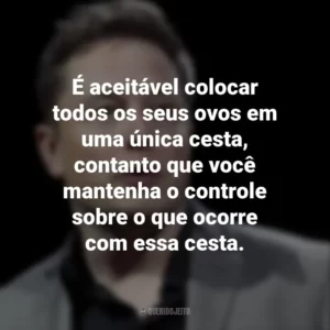 É aceitável colocar todos os seus ovos em uma única cesta, contanto que você mantenha o controle sobre o que ocorre com essa cesta. Elon Musk