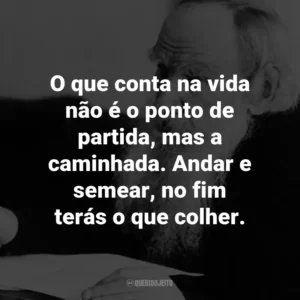 O que conta na vida não é o ponto de partida, mas a caminhada. Andar e semear, no fim terás o que colher.