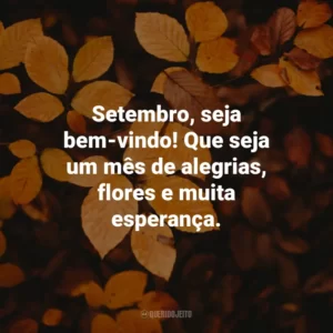 Setembro, seja bem-vindo! Que seja um mês de alegrias, flores e muita esperança.