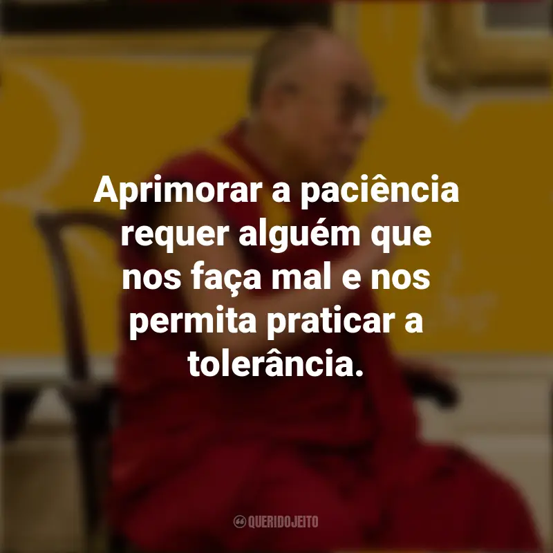 Frases do Dalai Lama: Aprimorar a paciência requer alguém que nos faça mal e nos permita praticar a tolerância.