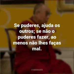 Se puderes, ajuda os outros; se não o puderes fazer, ao menos não lhes faças mal. Dalai Lama