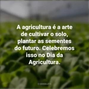 A agricultura é a arte de cultivar o solo, plantar as sementes do futuro. Celebremos isso no Dia da Agricultura.