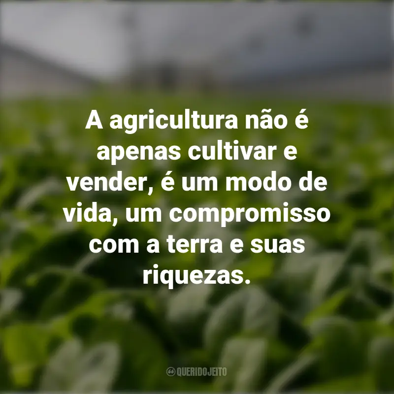 Frases Dia da Agricultura: A agricultura não é apenas cultivar e vender, é um modo de vida, um compromisso com a terra e suas riquezas.