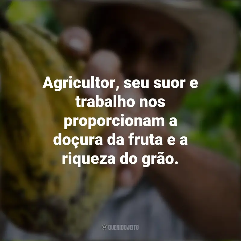 Frases para o Dia do Agricultor: Agricultor, seu suor e trabalho nos proporcionam a doçura da fruta e a riqueza do grão.