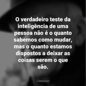 O verdadeiro teste da inteligência de uma pessoa não é o quanto sabemos como mudar, mas o quanto estamos dispostos a deixar as coisas serem o que são. Milan Kundera