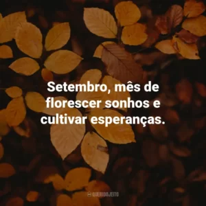 Setembro, mês de florescer sonhos e cultivar esperanças. Bem-Vindo Setembro