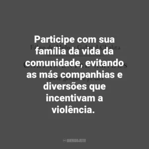 Participe com sua família da vida da comunidade, evitando as más companhias e diversões que incentivam a violência. Cartas entre amigos: Sobre ganhar e perder (Livro)