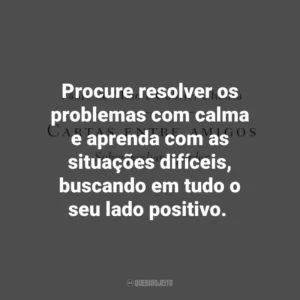 Procure resolver os problemas com calma e aprenda com as situações difíceis, buscando em tudo o seu lado positivo. Cartas entre amigos: Sobre ganhar e perder (Livro)