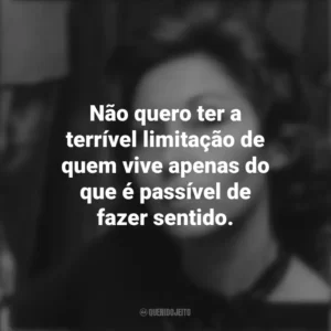 Não quero ter a terrível limitação de quem vive apenas do que é passível de fazer sentido. Clarice Lispector