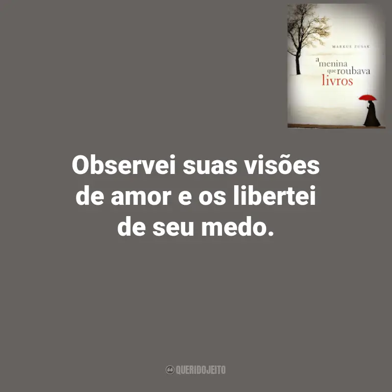 A Menina que Roubava Livros Frases do Livro de Markus Zusak: Observei suas visões de amor e os libertei de seu medo.
