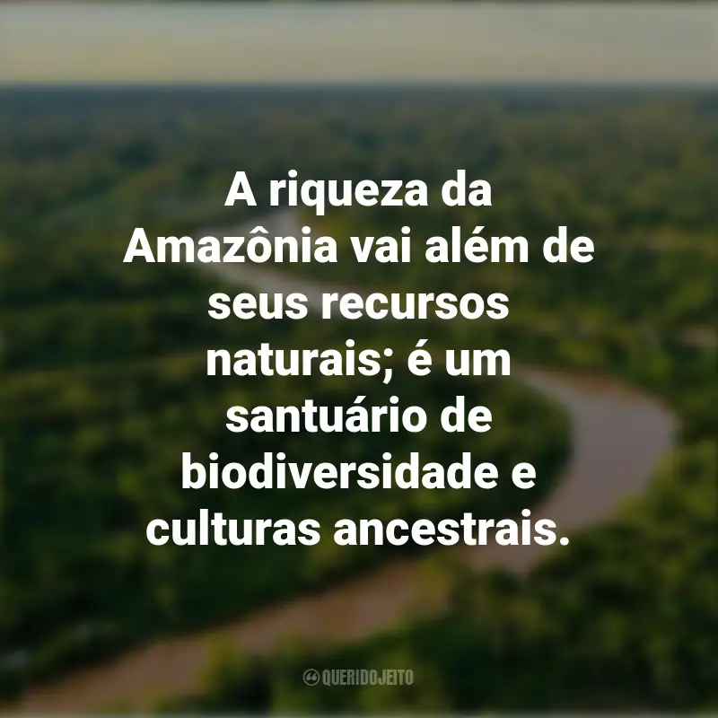 Pensamentos do Dia da Amazônia e frases: A riqueza da Amazônia vai além de seus recursos naturais; é um santuário de biodiversidade e culturas ancestrais.
