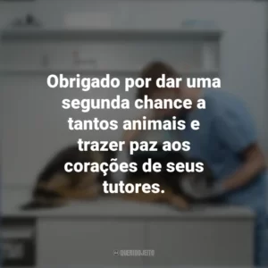 Obrigado por dar uma segunda chance a tantos animais e trazer paz aos corações de seus tutores. Dia do Veterinário