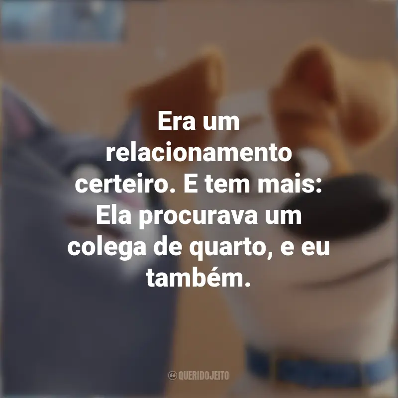 Frases de Pets: A Vida Secreta dos Bichos filme: Era um relacionamento certeiro. E tem mais: Ela procurava um colega de quarto, e eu também.