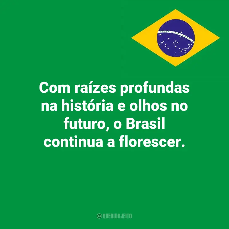 Pensamentos do Dia da Indopendência do Brasil e frases: Com raízes profundas na história e olhos no futuro, o Brasil continua a florescer.