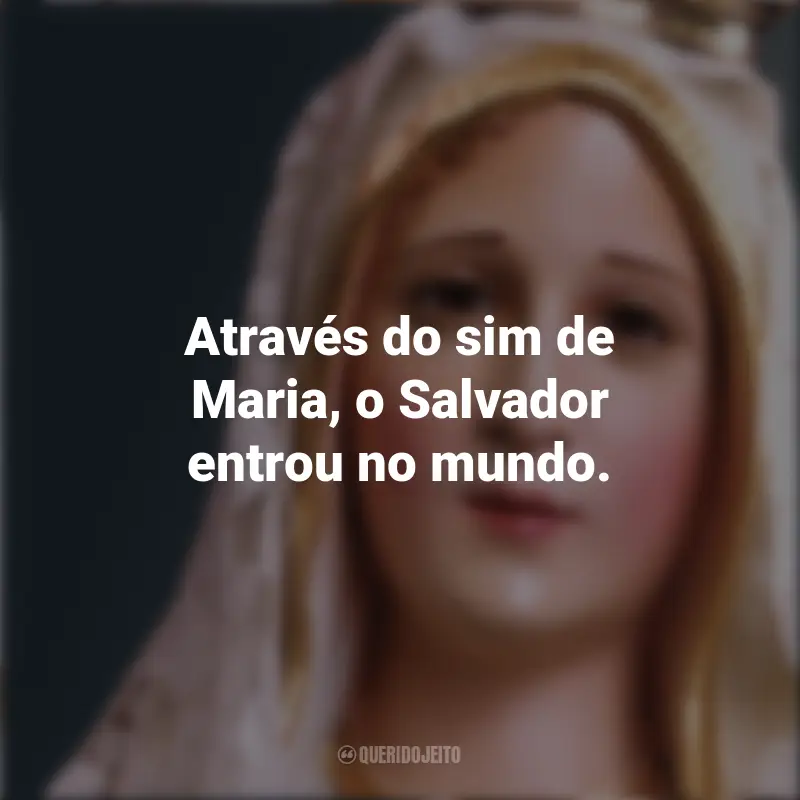 Frases inspiradoras de Nossa Senhora: Através do sim de Maria, o Salvador entrou no mundo.
