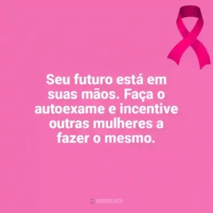Seu futuro está em suas mãos. Faça o autoexame e incentive outras mulheres a fazer o mesmo. Outubro Rosa