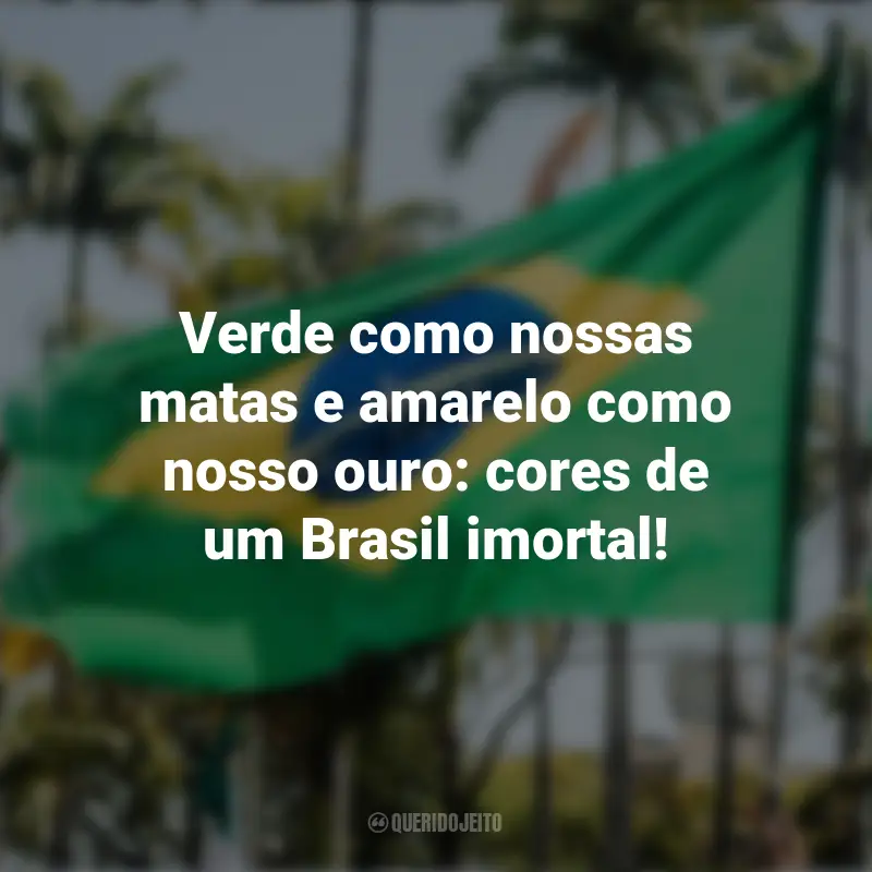 Frases emocionantes sobre a Independência do Brasil: Verde como nossas matas e amarelo como nosso ouro: cores de um Brasil imortal!