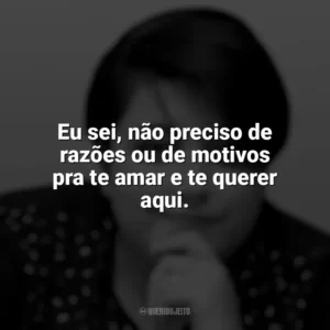 Eu sei, não preciso de razões ou de motivos pra te amar e te querer aqui. Ana Vilela