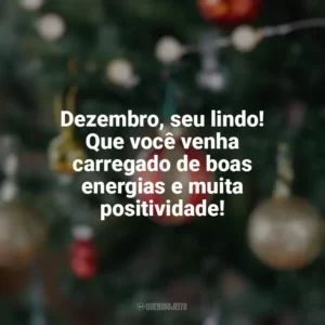 Dezembro, seu lindo! Que você venha carregado de boas energias e muita positividade! Bem-Vindo Dezembro