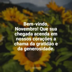 Bem-vindo, Novembro! Que sua chegada acenda em nossos corações a chama da gratidão e da generosidade. Bem-Vindo Novembro