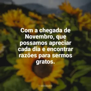 Com a chegada de Novembro, que possamos apreciar cada dia e encontrar razões para sermos gratos. Bem-Vindo Novembro