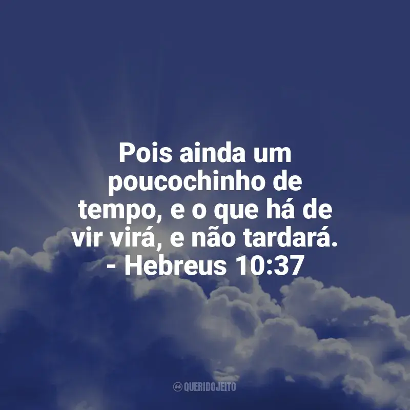 Melhores frases de Profecias da Bíblia: Pois ainda um poucochinho de tempo, e o que há de vir virá, e não tardará. - Hebreus 10:37