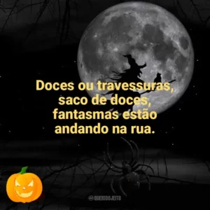 Doces ou travessuras, saco de doces, fantasmas estão andando na rua. Dia das Bruxas