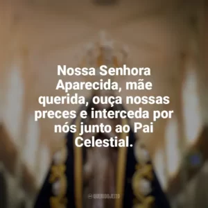 Nossa Senhora Aparecida, mãe querida, ouça nossas preces e interceda por nós junto ao Pai Celestial. Nossa Senhora Aparecida