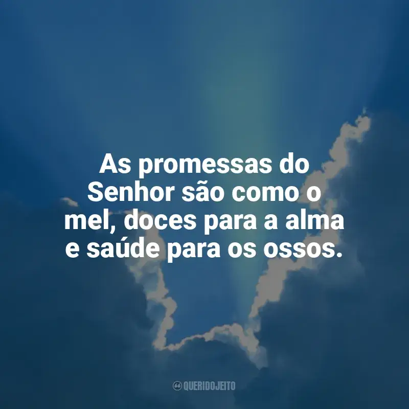 Promessas de Deus Frases: As promessas do Senhor são como o mel, doces para a alma e saúde para os ossos.