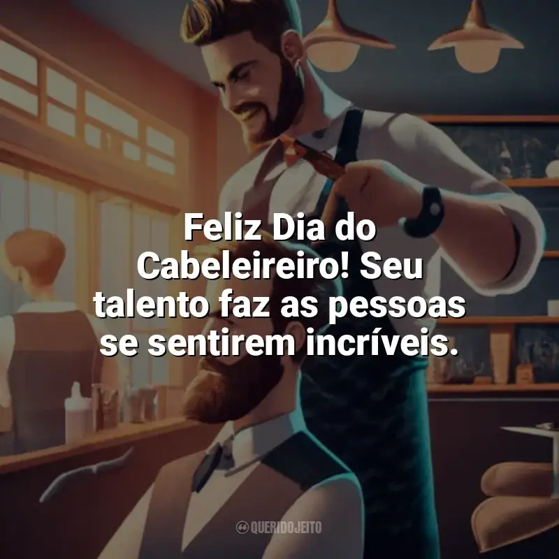 Dia do Cabeleireiro frases: Feliz Dia do Cabeleireiro! Seu talento faz as pessoas se sentirem incríveis.